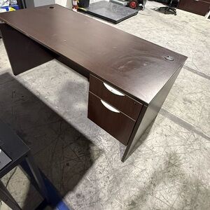 Executive Home Office Desk with Built-In Drawers - Dark Brown